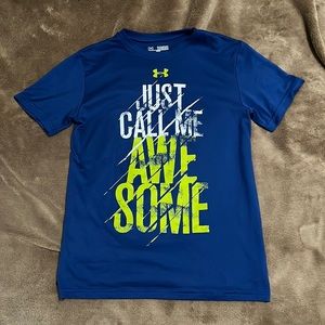 Boys Under Armour Heat Gear Shirt Top Youth Medium YMD Blue Green